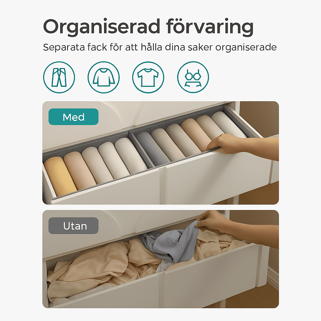 2 lådor med 6-fack garderobsorganisatörer, hopfällbara