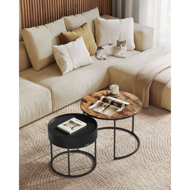 2-pack runt soffbord i vintage stil vintagebrun och svart