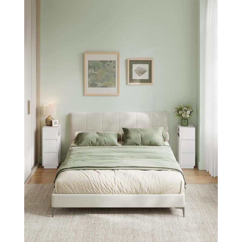 2 st vita sängbord med öppet sidofack + 2 lådor – 30 × 25 × 65 cm