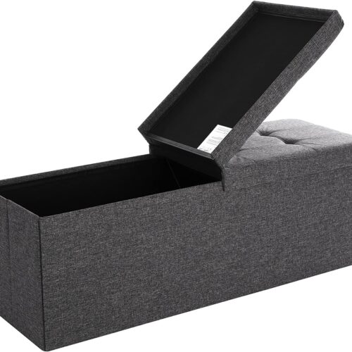 Fällbar förvaringsbänk i mörkgrått tyg med 120 liters kapacitet – sittbänk för hall och vardagsrum