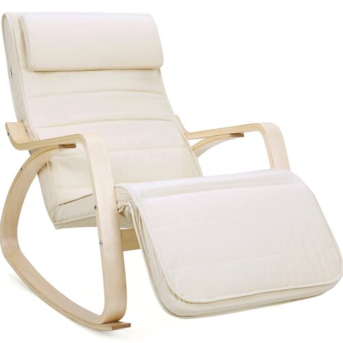 Gungstol med Justerbart Fotstöd – Beige & Ekfinish