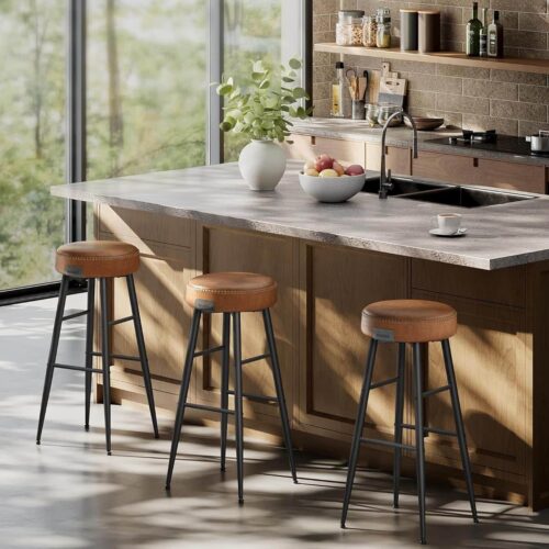 Set med 2 Eleganta Barstolar – Raffinerad Design i Karamellbrunt Syntetläder