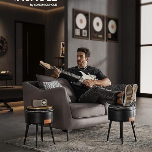 Pall och Fotstöd med Förvaring – Svart Konstläder - Sminkpall