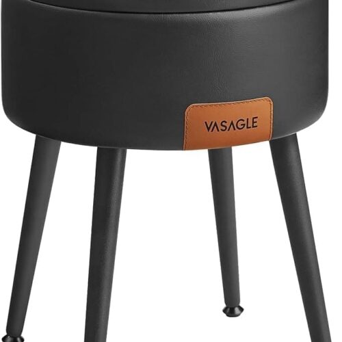 Pall och Fotstöd med Förvaring – Svart Konstläder - Sminkpall