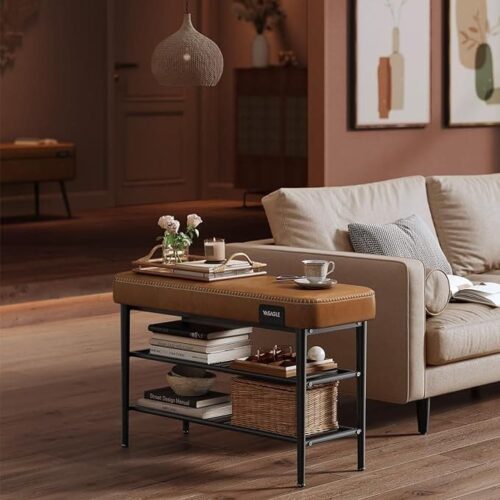 Robust Skobänk med Förvaring och Bekväm Vadderad Sits – Brun