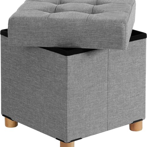 Ljusgrå Sittbänk med Slitstarkt Tyg och Hög Belastningskapacitet – 38 x 38 x 40 cm