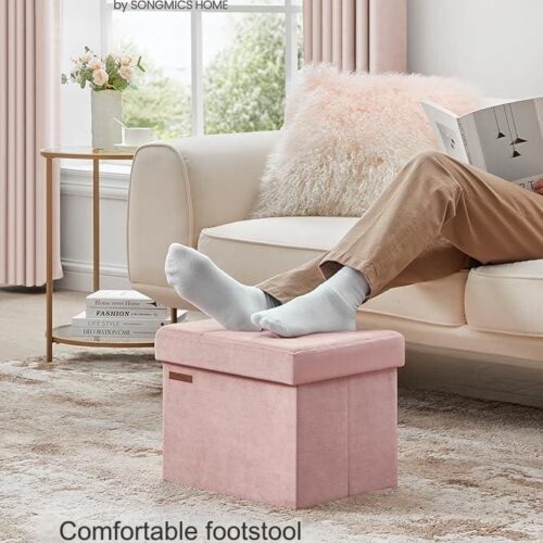 Elegant och Praktisk Förvaringsbänk i Sammet - Pastellrosa