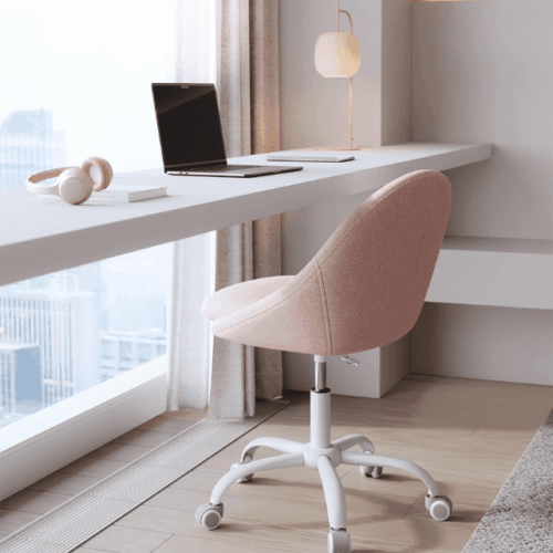 Alternative view of Snurrstol i Rosa med Justerbar Höjd och Bomullslinneöverdrag