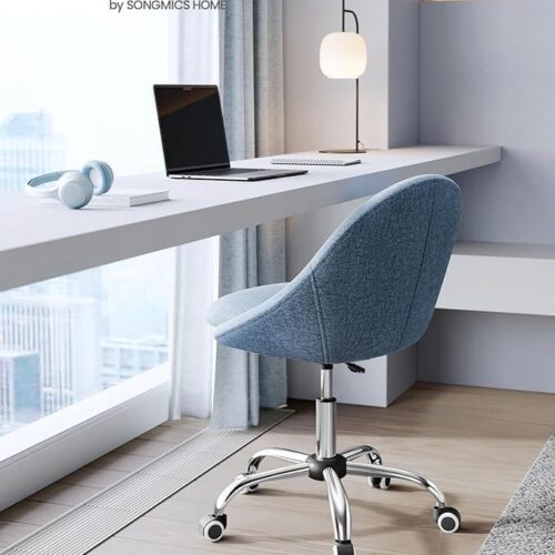 Stilren och kompakt snurrstol med bomull-linneblandning – Blå