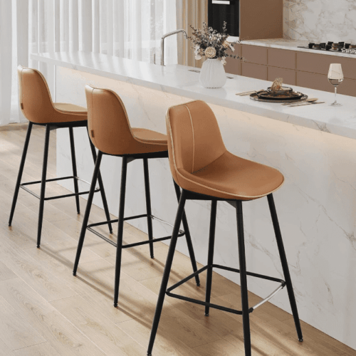 Alternative view of Ergonomiska 2 st Barstolar i Brun med Metallfotstöd -Sitthöjd 73 cm