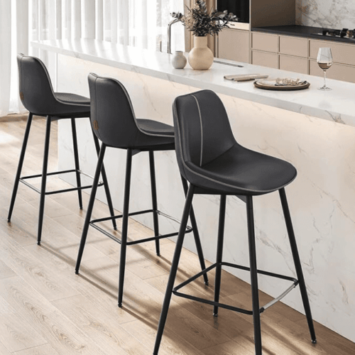 Alternative view of Ergonomiska 2x Barstolar i Svartbläck med Metallfotstöd - Sitthöjd 73 cm