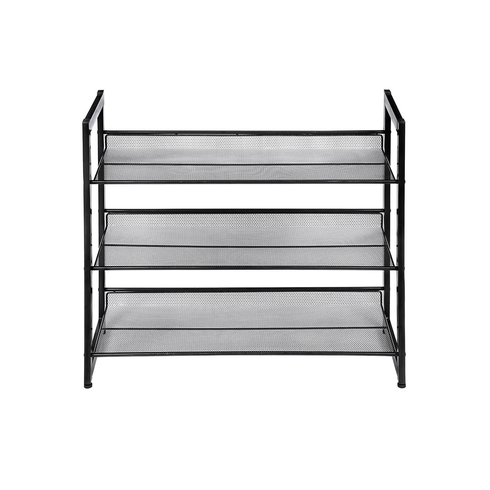 3-vånings skoställ med lutningsbara näthyllor, metall, 74 × 31 × 62,8 cm