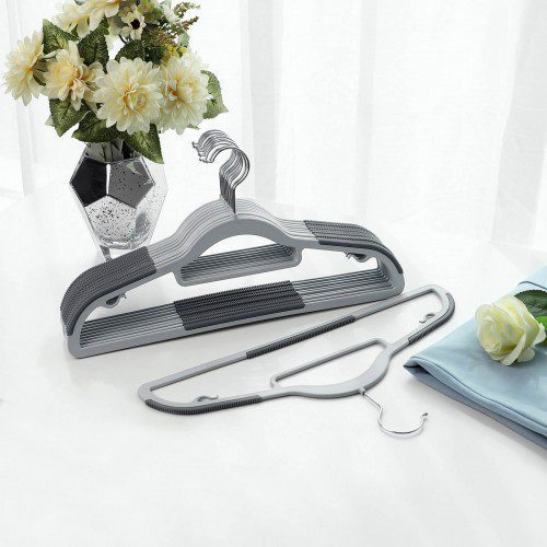 30-pack halkfria klädgalgar med gummi anti-slip – mörkgrå