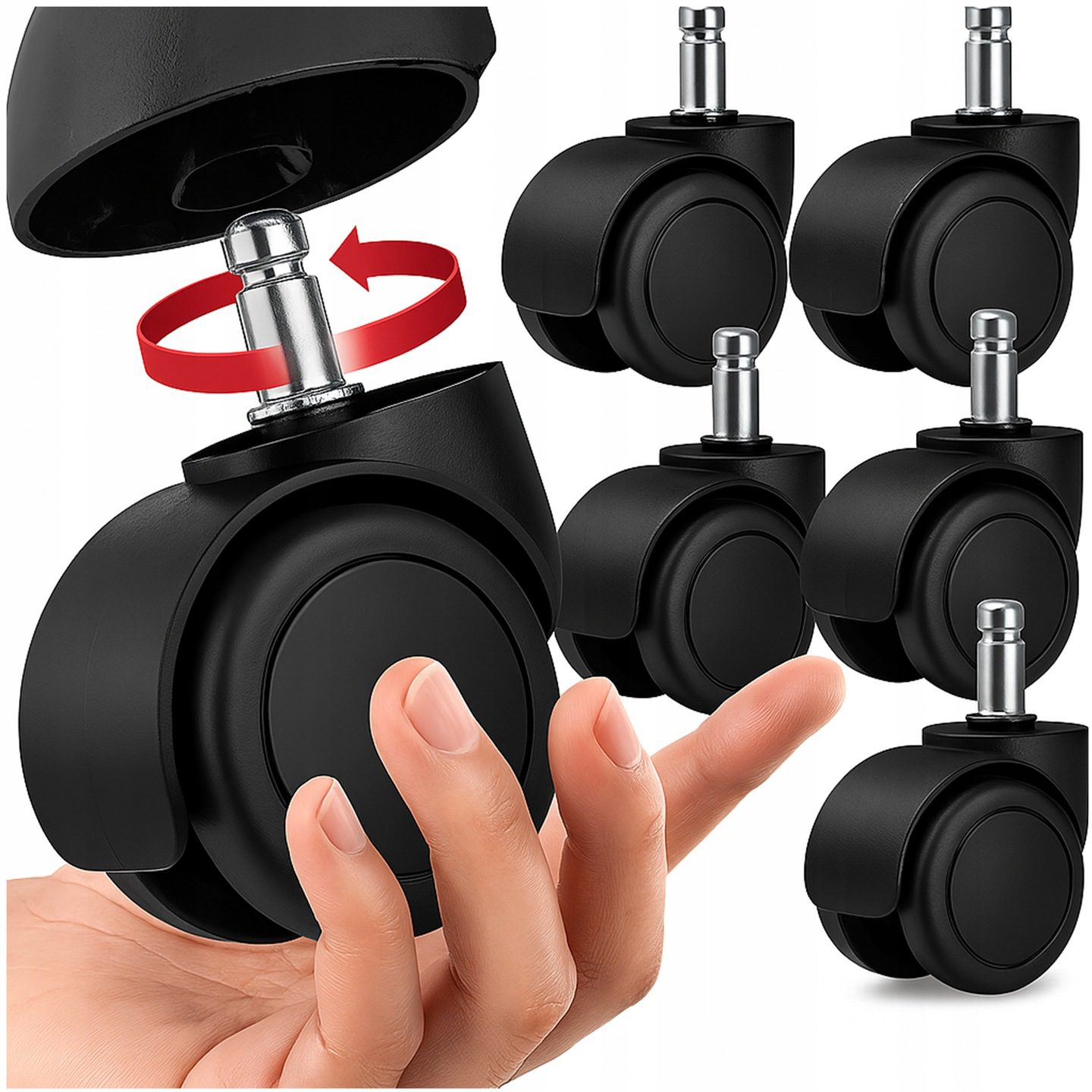 5-pack tysta och repskyddade ersättningshjul till kontorsstol – universella hjul i slitstark polyuretan