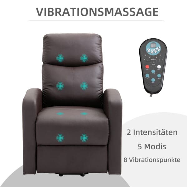 Elektrisk TV-fåtölj med massage & ståhjälp – recliner i brunt konstläder - Bild 5