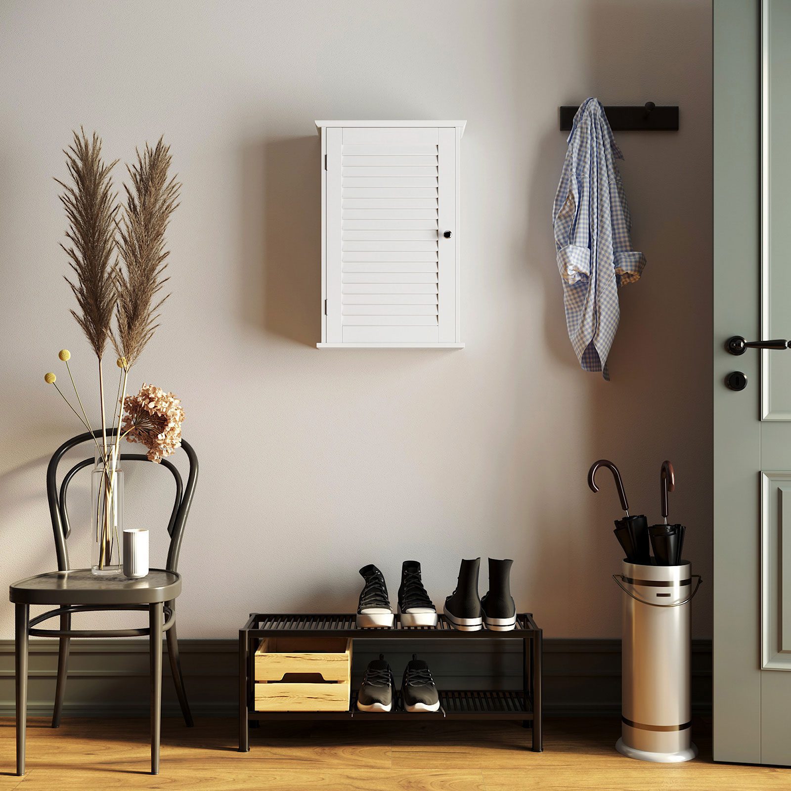 Väggskåp i trä med vit finish, 40 x 16 x 60 cm
