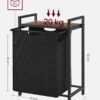 Tvättkorg på ställ med avtagbar tvättpåse, 65 L, svart och brun – 50 × 33 × 72 cm