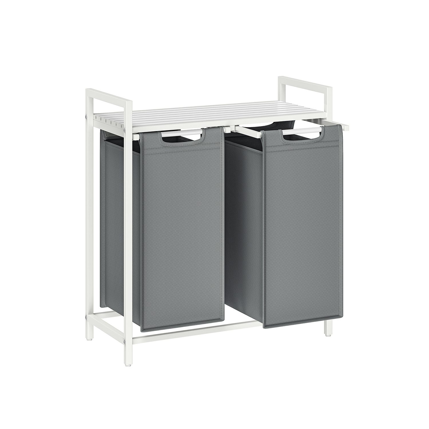 Tvättkorg med ställ och dubbla fack, 2 x 46 L – 73 x 33 x 72 cm, vit/grå