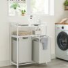 Tvättkorgsställ i vit med 2 sorteringsfack och 2 hyllor – 73 × 33 × 92 cm