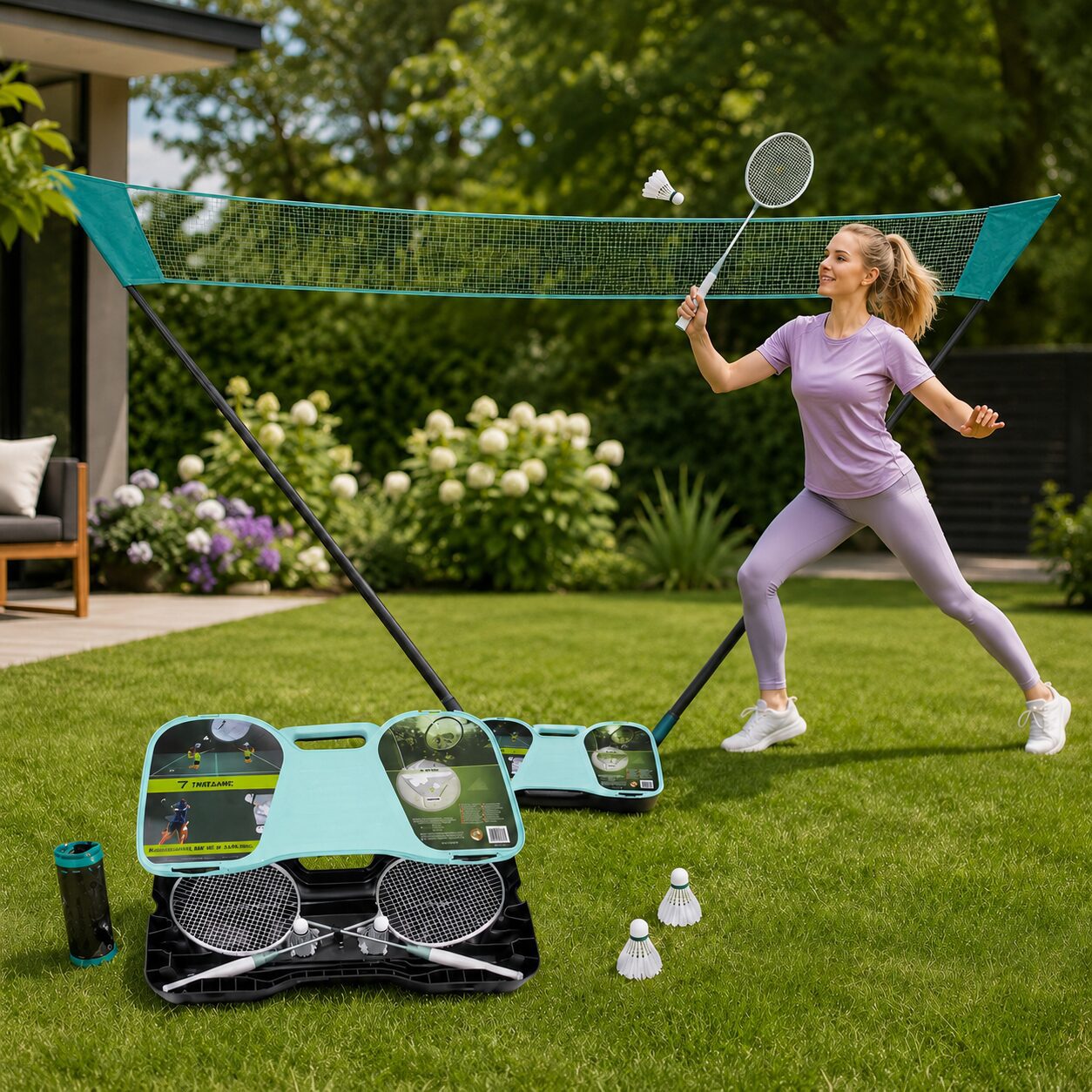 Alternative view of Badmintonset med Nät – 2 Racketar, 2 Fjäderbollar & Förvaringsväska