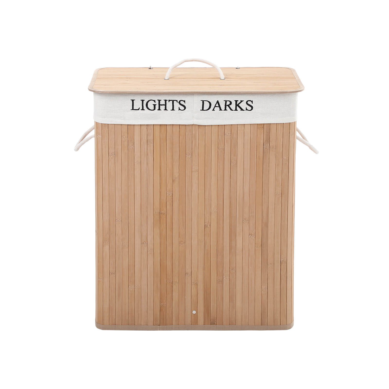 Stor tvättkorg i bambu 100 L – 2 fack, avtagbar och tvättbar innerpåse