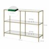 Elegant konsolbord guld – 3 hyllplan i glas, 100×30×73 cm