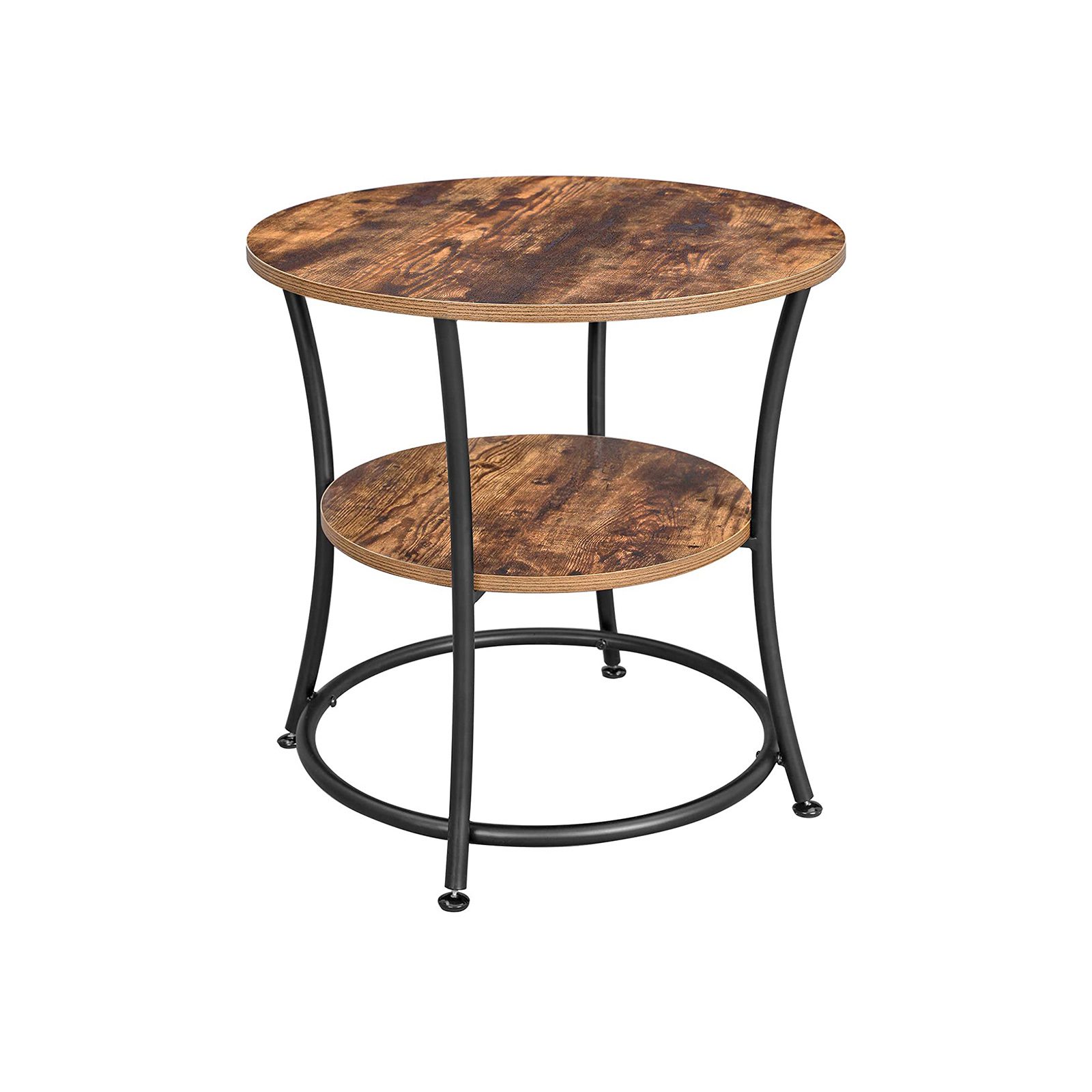 Runt sidobord 55 × 55 cm – vintage brun och svart, industriell stil