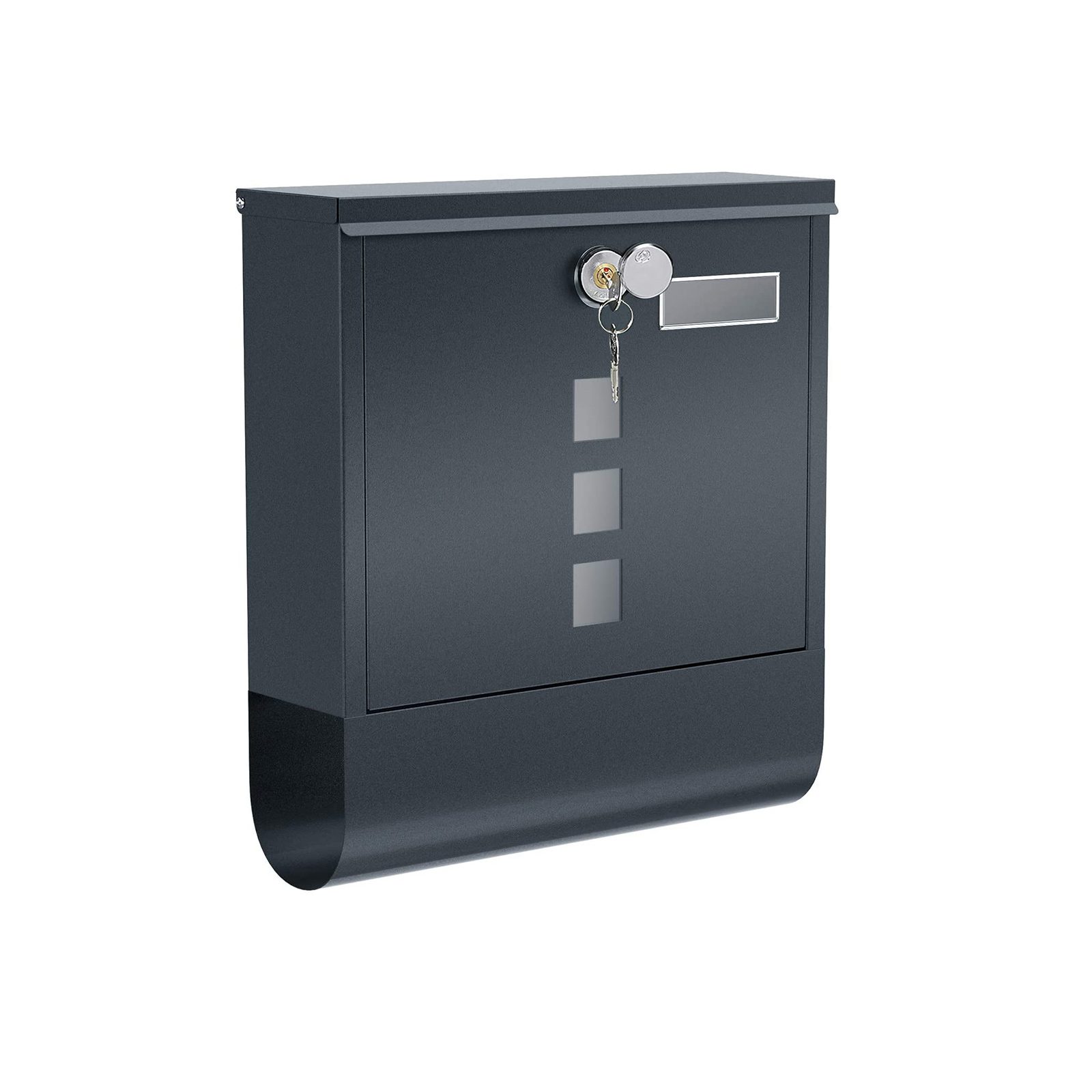 Grå brevlåda i metall med lås – 30,5 x 9,5 x 33,3 cm