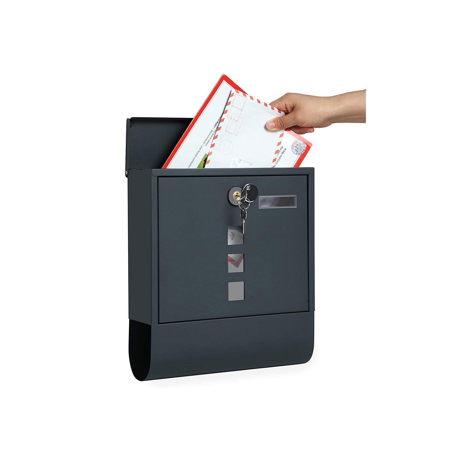 Grå brevlåda i metall med lås – 30,5 x 9,5 x 33,3 cm