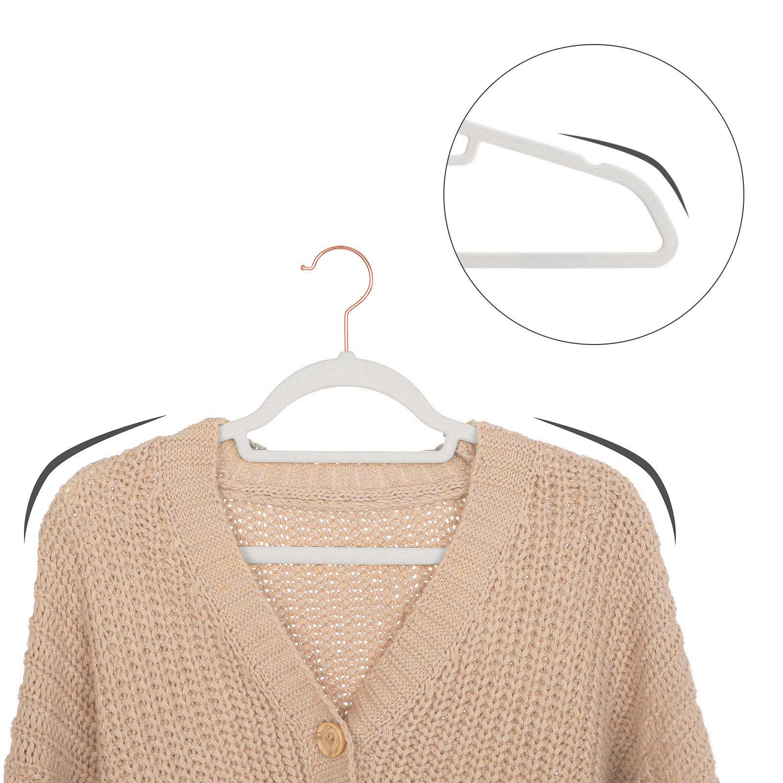 Halkfria klädgalgar i sammet, 50-pack – vit