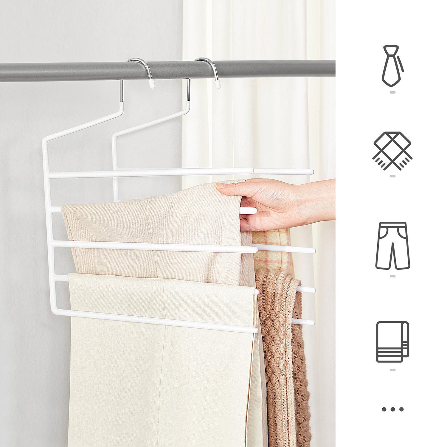 Byxhängare 4-pack med 5 stänger – metall, halkfri, vit