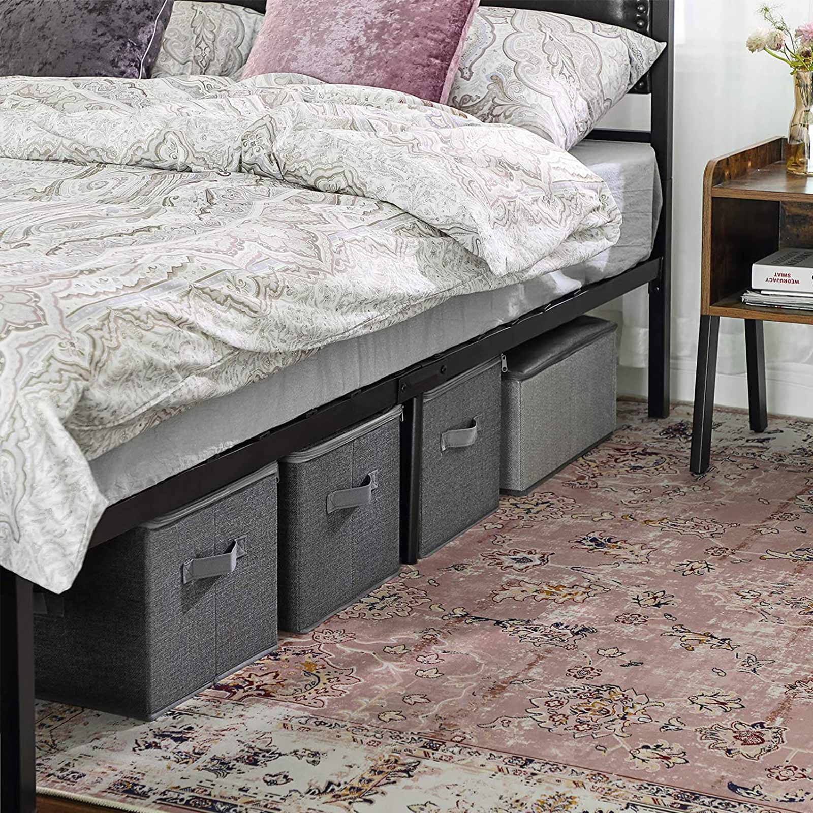 Förvaringslådor tyg 3-pack med lock och dragkedja – grå, 40 × 30 × 25 cm