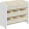 Barnförvaringshylla med 9 tygboxar – krämvit, 62,5 × 29,5 × 60 cm