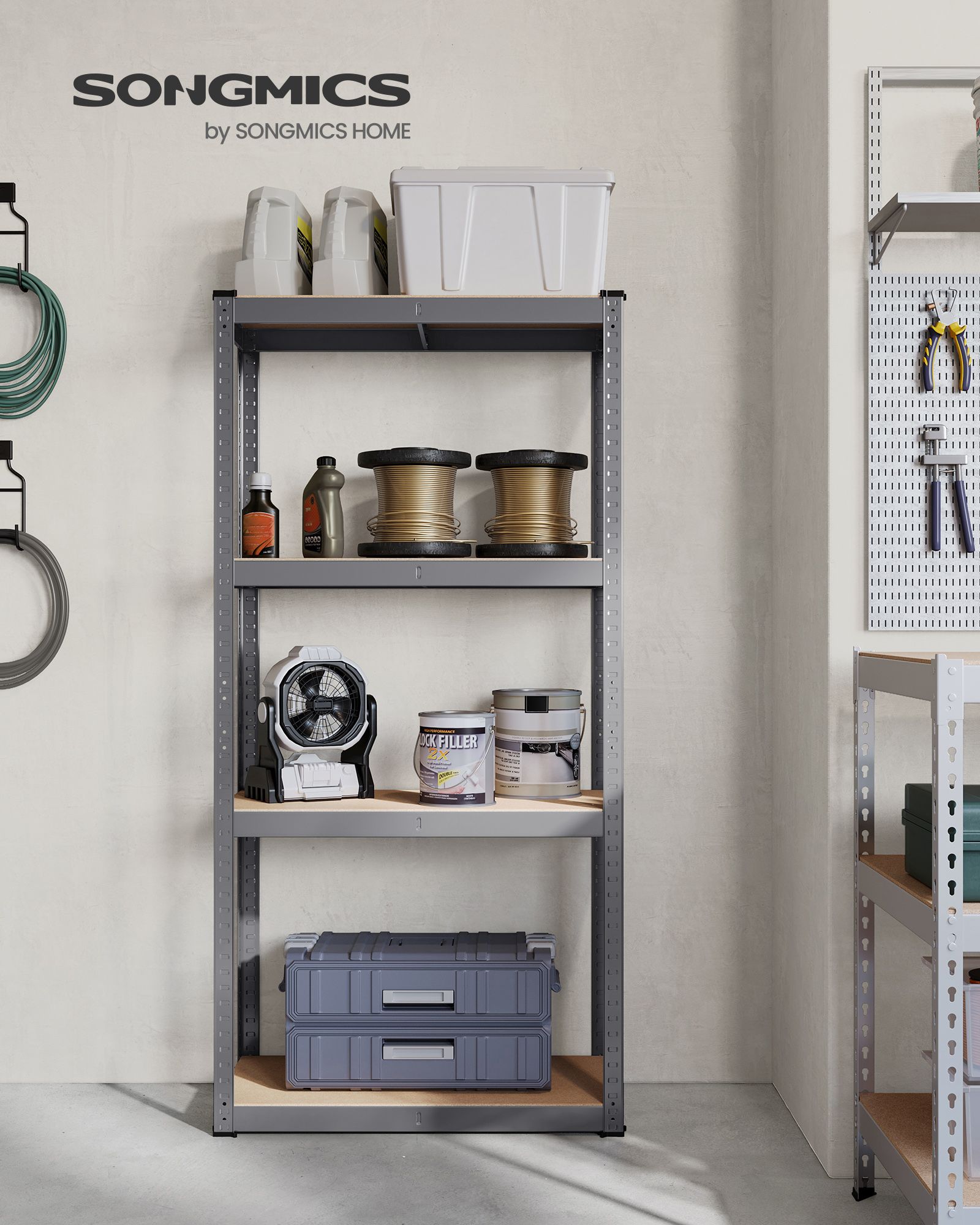 Heavy-duty hyllenhet för förråd/verkstad, 80 x 40 x 160 cm – grå, 520 kg