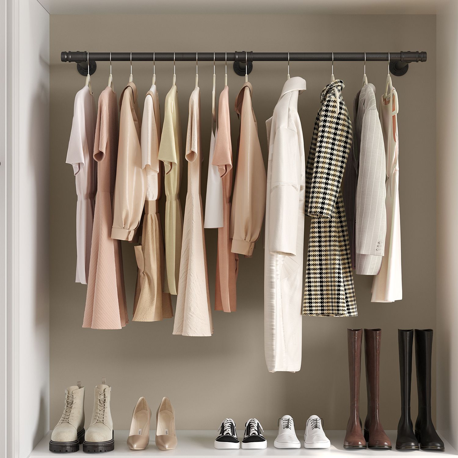 Väggmonterad klädstång 170 cm i metall – industriell design, max 68 kg