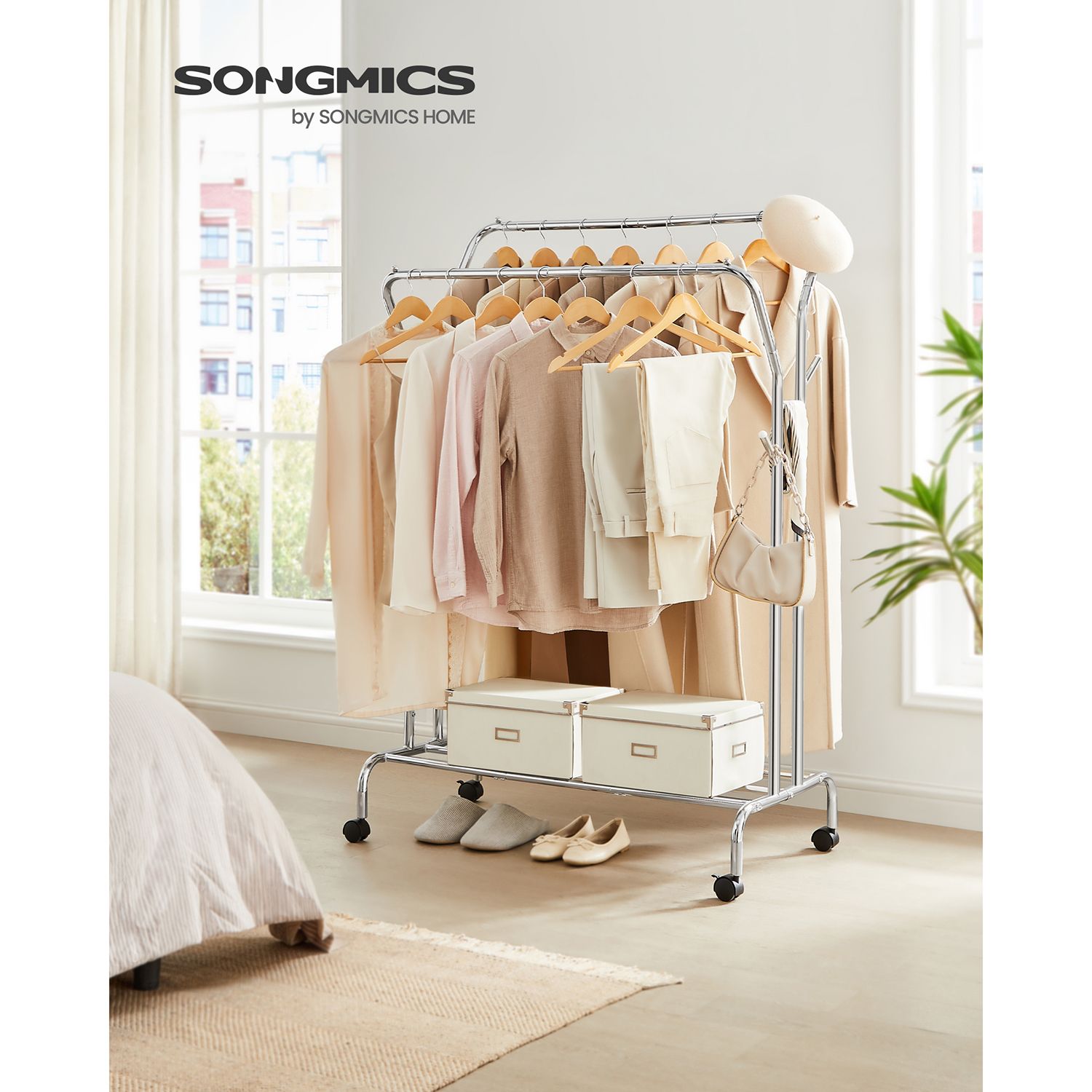 Rullbar dubbel klädställning i rostfritt stål – 100 kg kapacitet