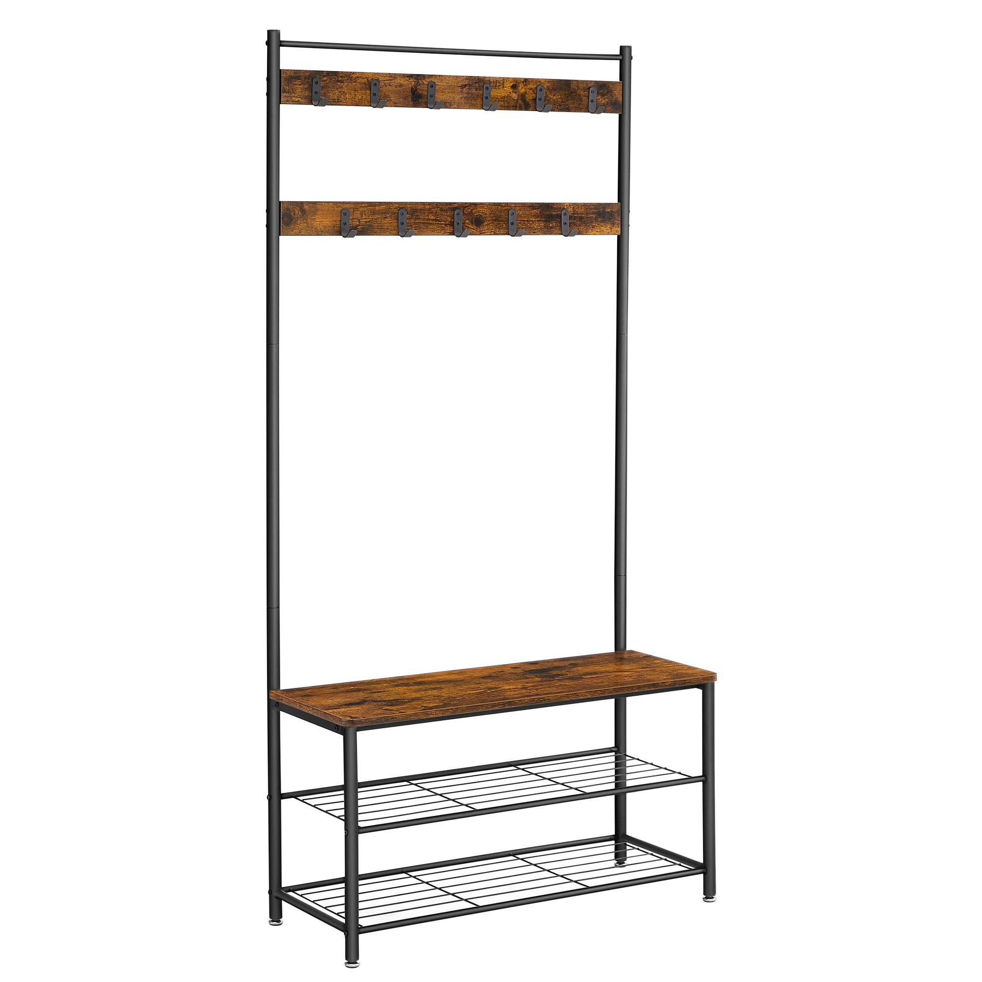 Klädställ för hall med bänk och skoförvaring – 32 x 85 x 175 cm, vintage brun