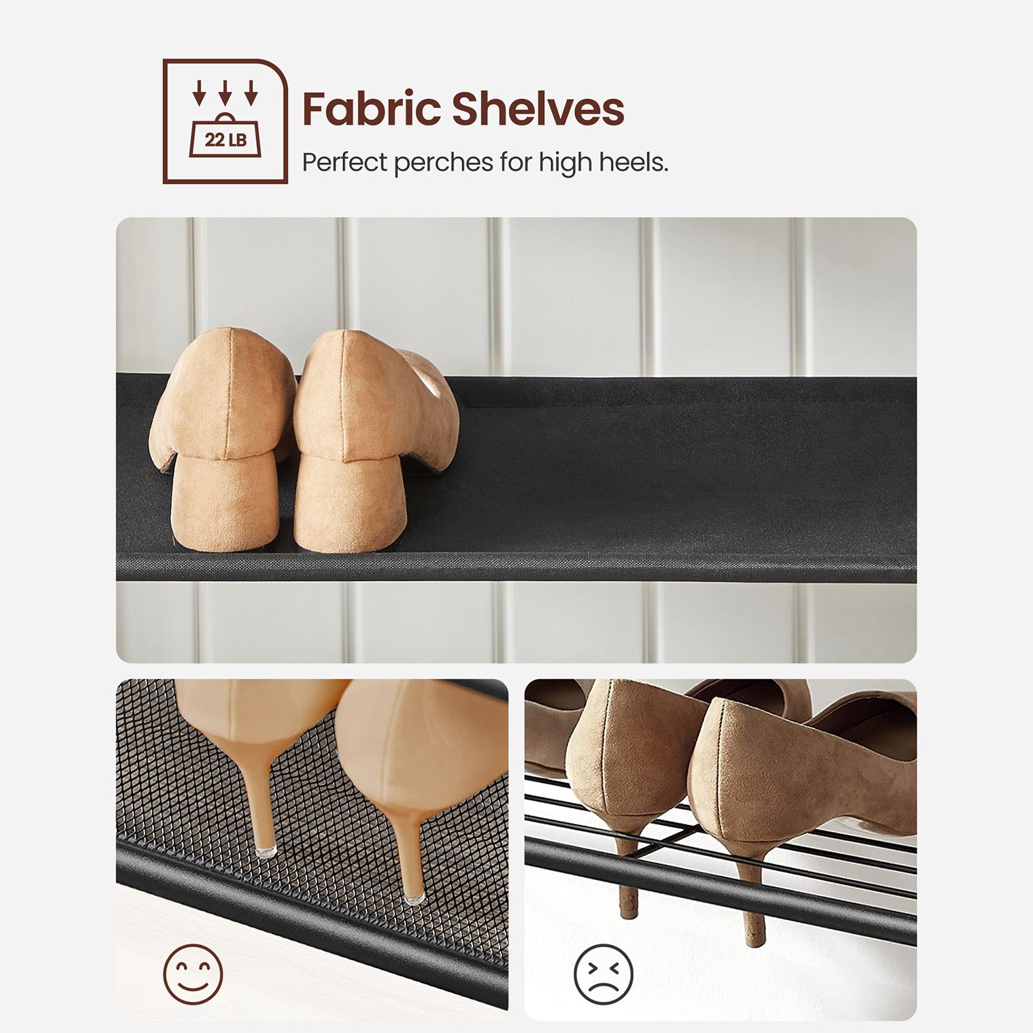 Klädställ i vintage brun med skoförvaring – 64 x 32,2 x 180 cm