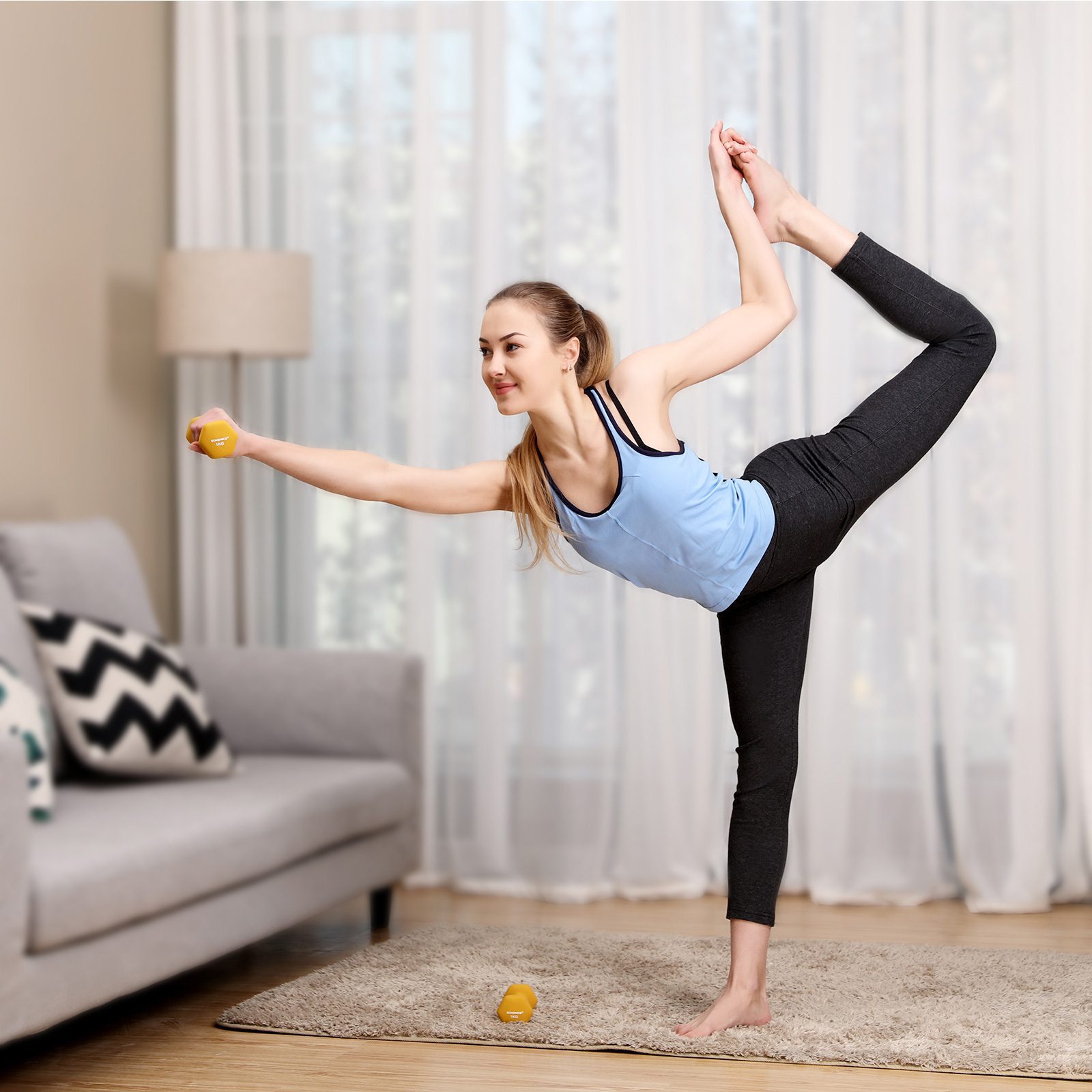 Hantelset 2-pack - 1 kg per hantel – gul, 13,5 × 6,5 × 6 cm