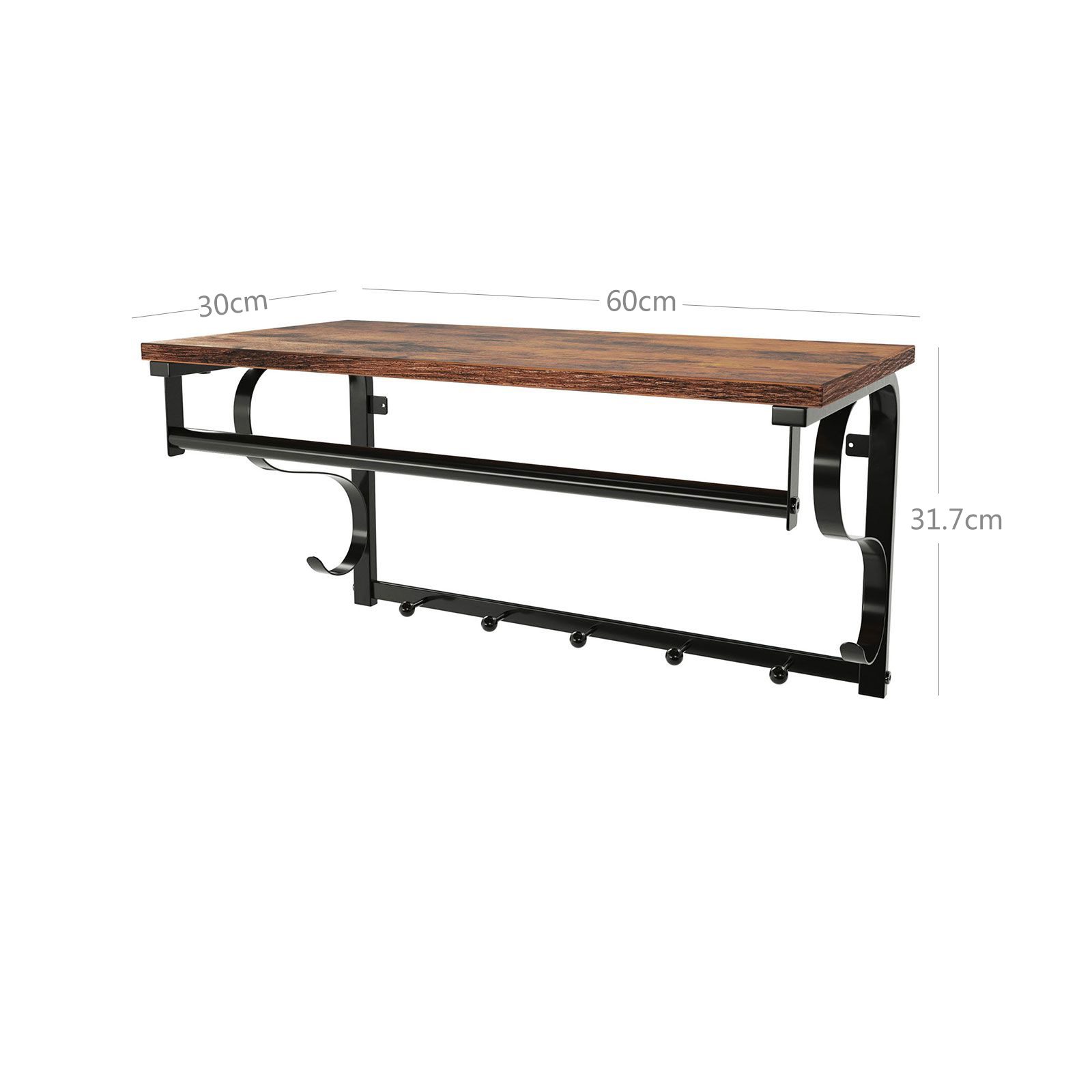 Hatthylla med klädstång i vintage brun