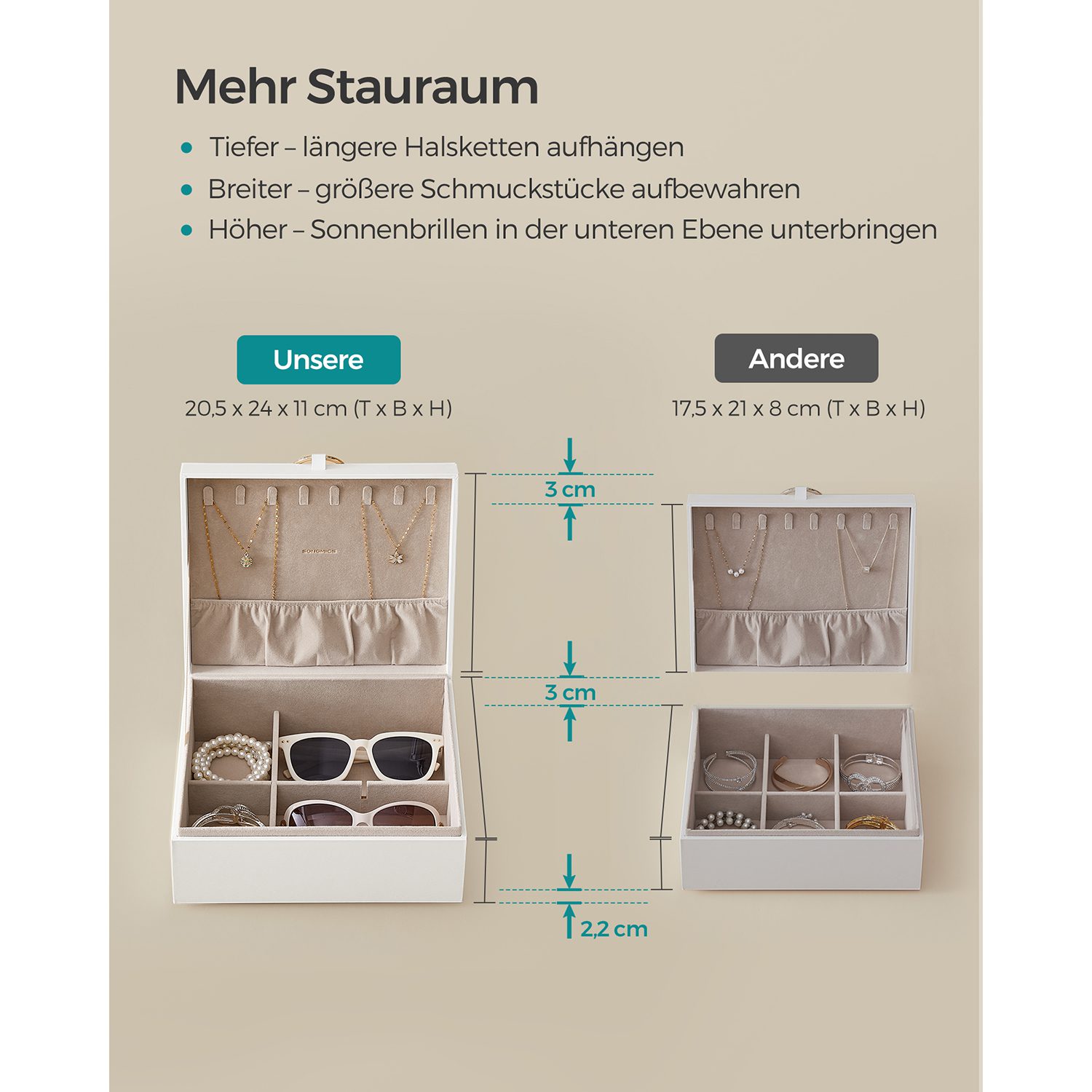 Smyckeskrin med svävande effekt, 20,5 × 24 × 11 cm