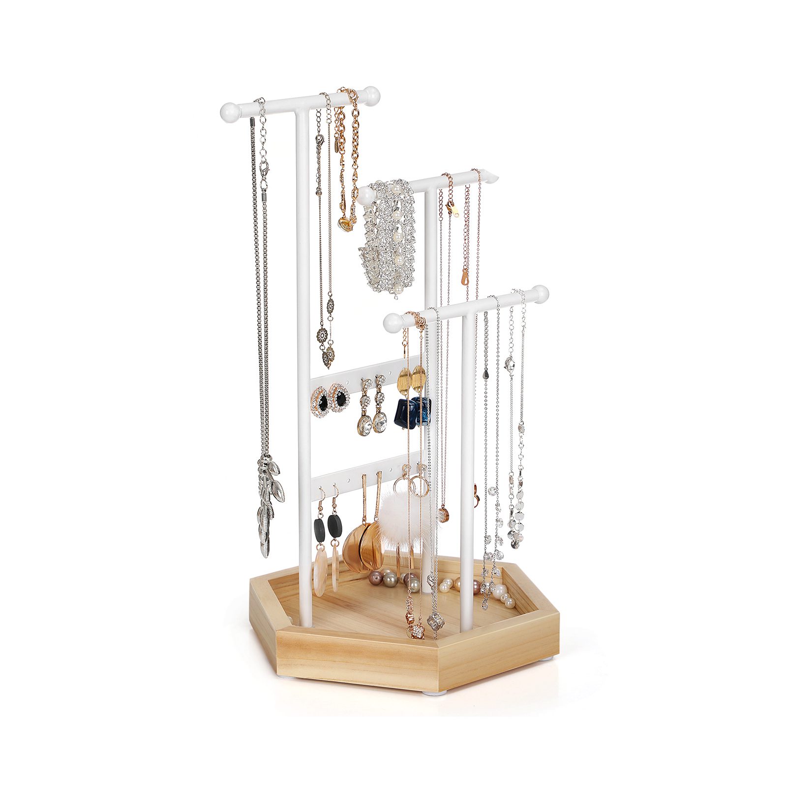 Smyckesträd med smart förvaring – ljusbrun/vit