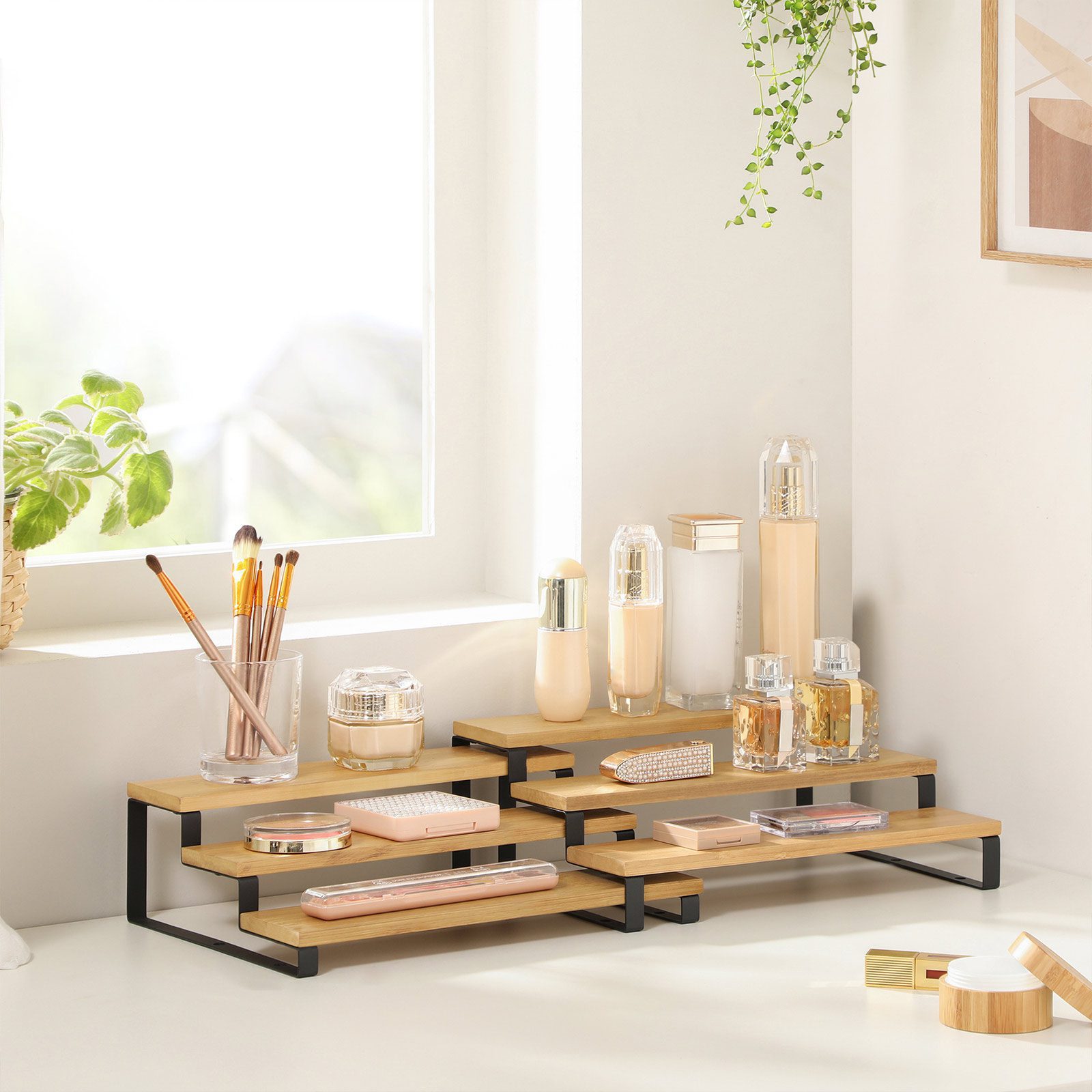 Kryddställ i bambu, 3-vånings steghylla – stapelbart set om 2