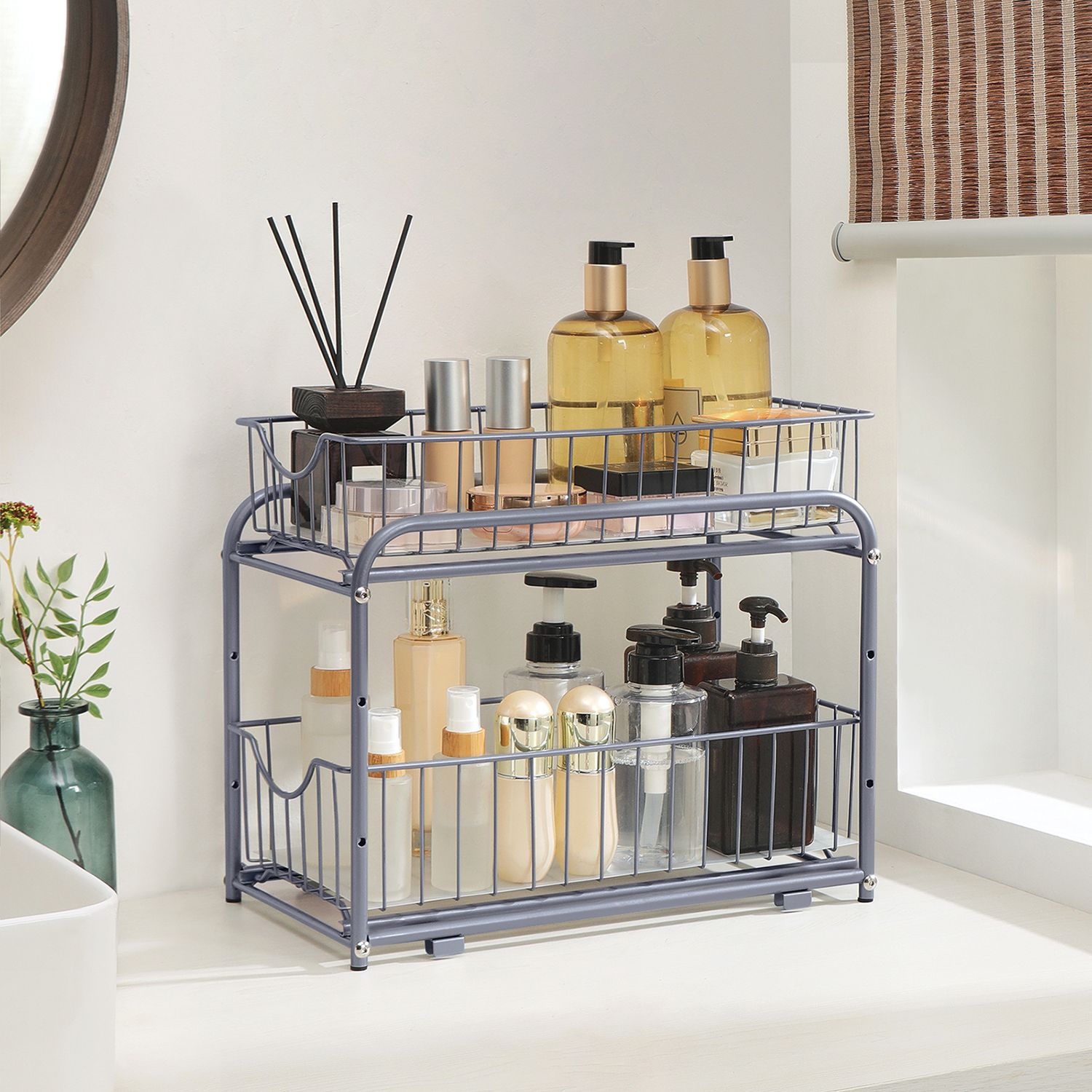 Kök/badrum-ställ med 2 utdragbara korgar – smart förvaring