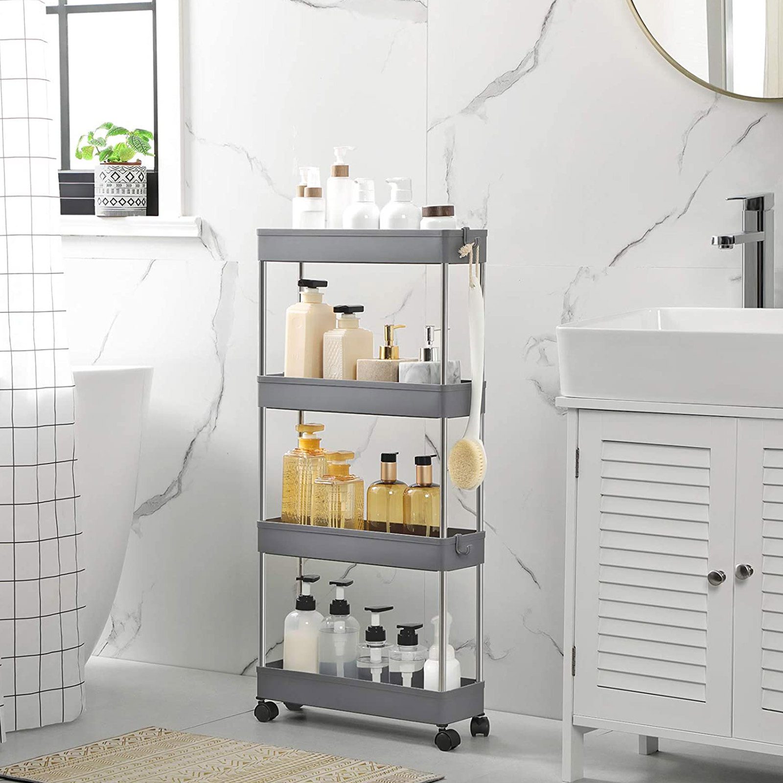 Smal rullvagn med hjul 40 × 13,5 × 86 cm – förvaringsvagn för trånga utrymmen