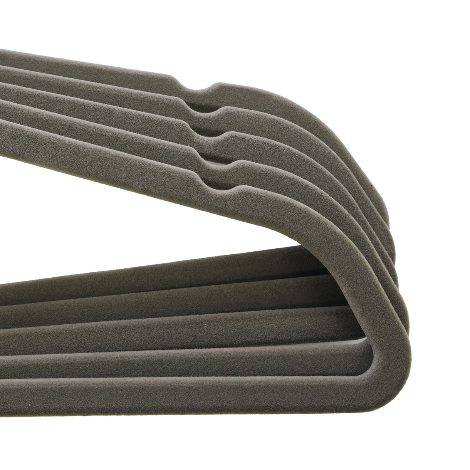 Tunn klädgalge 20-pack – halkfri sammetsyta, grå