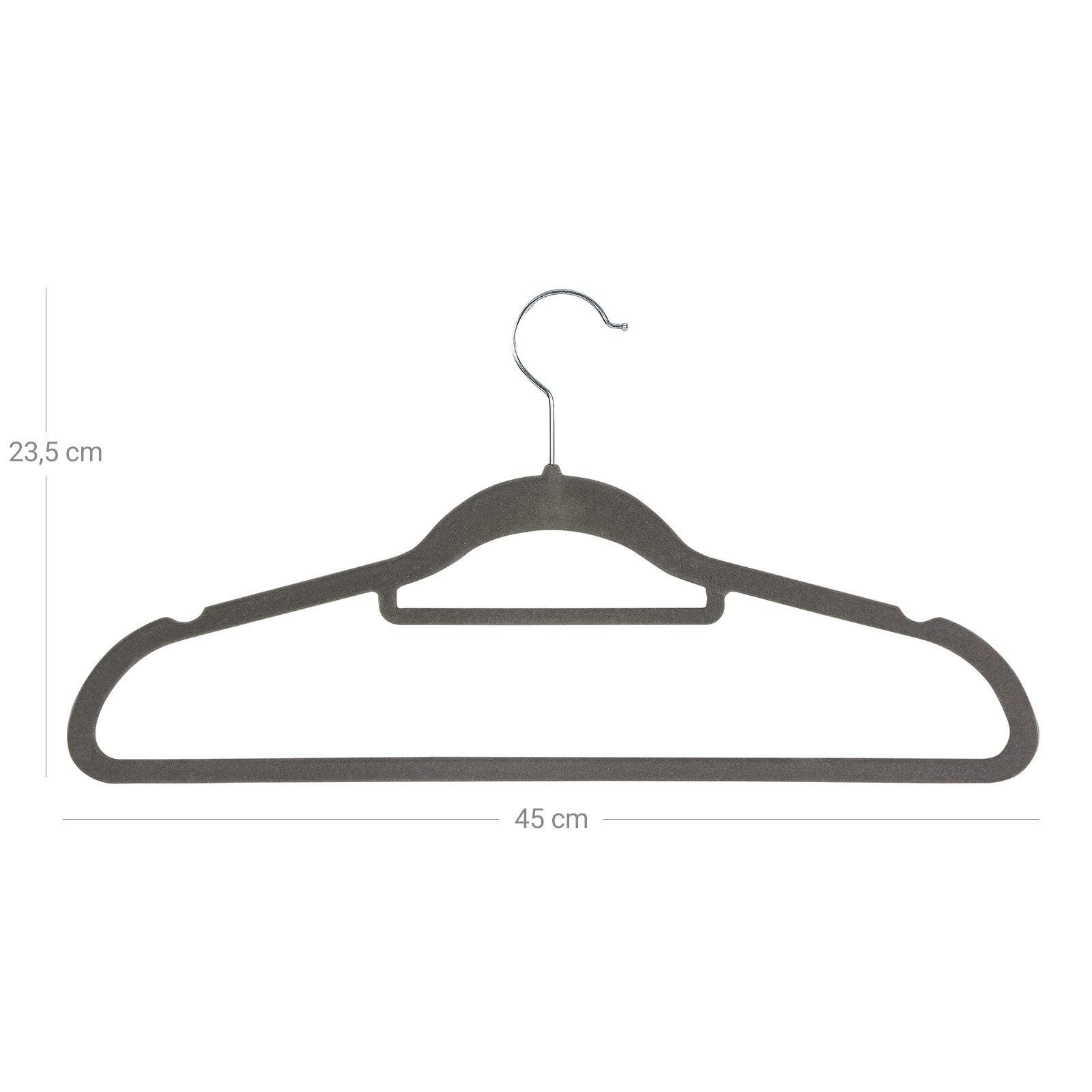 Tunn klädgalge 20-pack – halkfri sammetsyta, grå