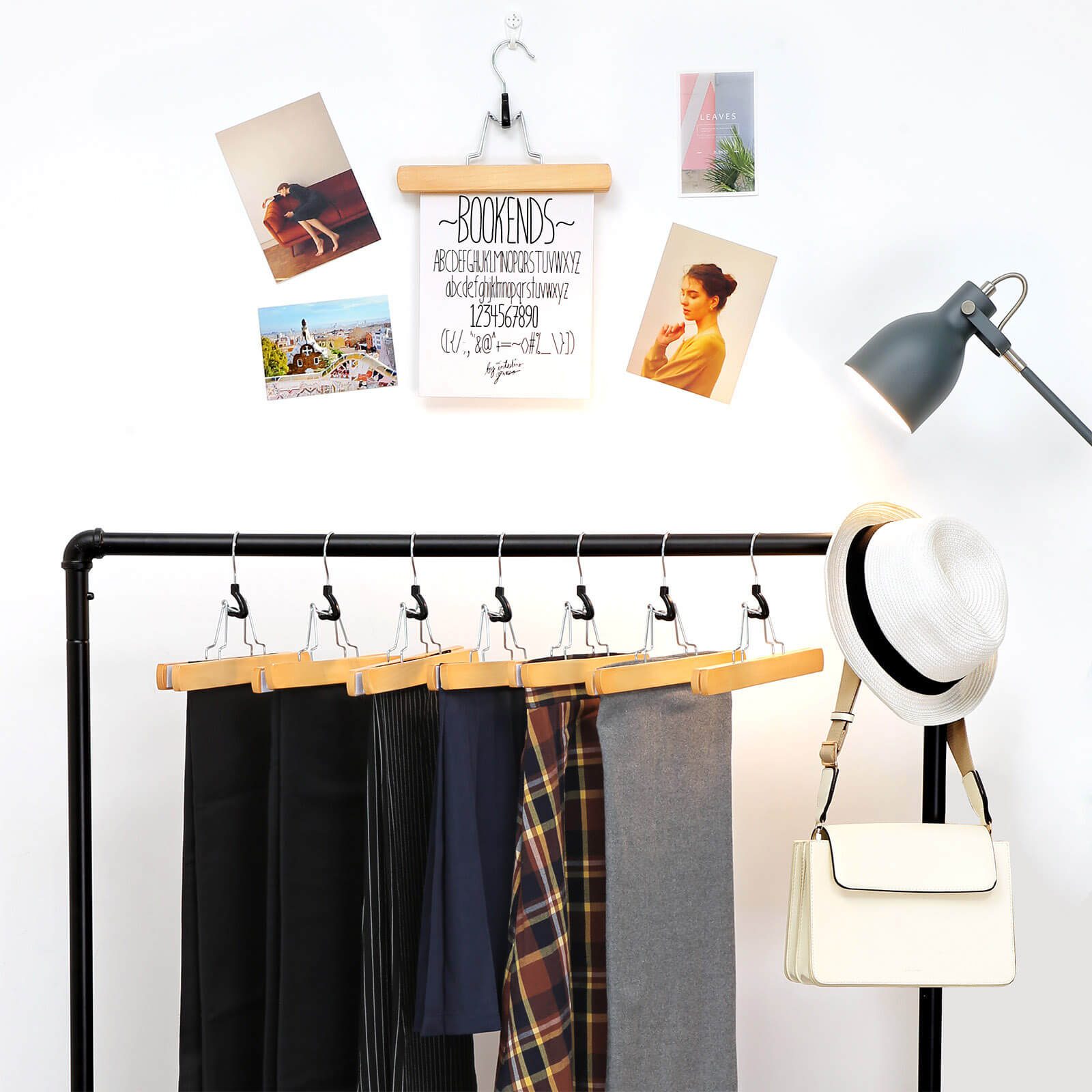 12-pack kjolhängare med klämmor – natur, 25 cm