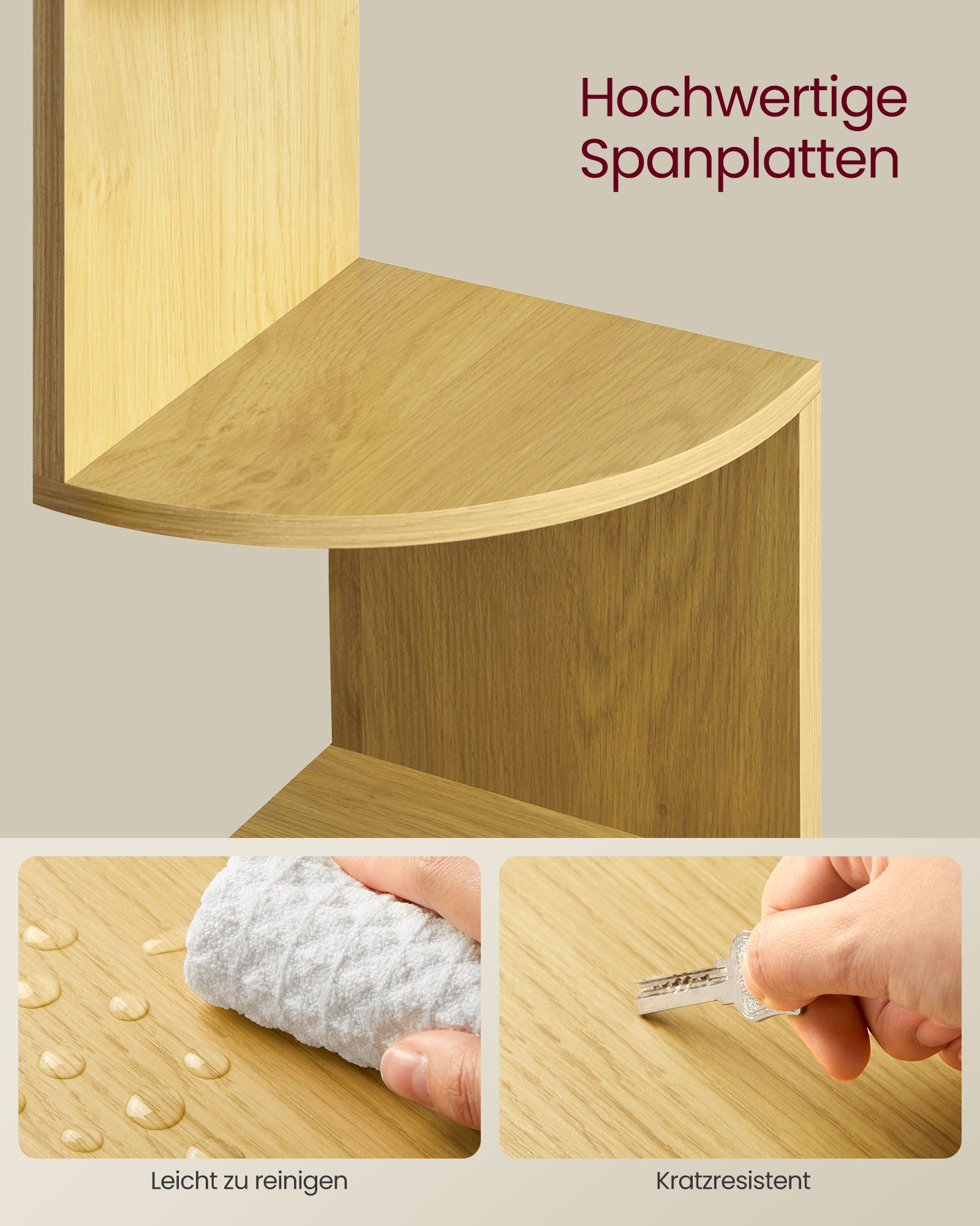 Sicksack hörnhylla för vägg, 5 våningar – naturel ek