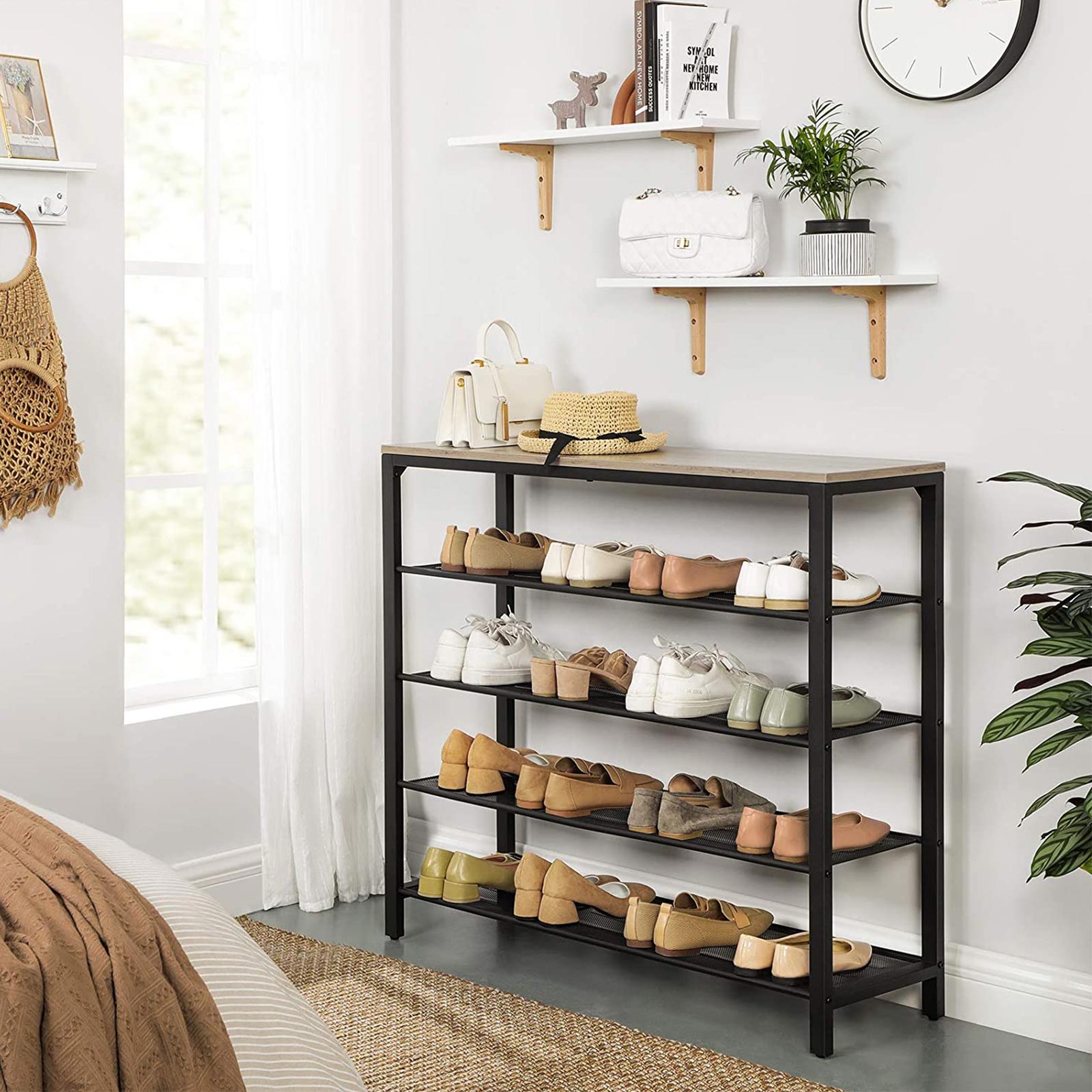 Skoförvaring med 4 hyllplan i industriell stil – 100 × 30 × 92,5 cm